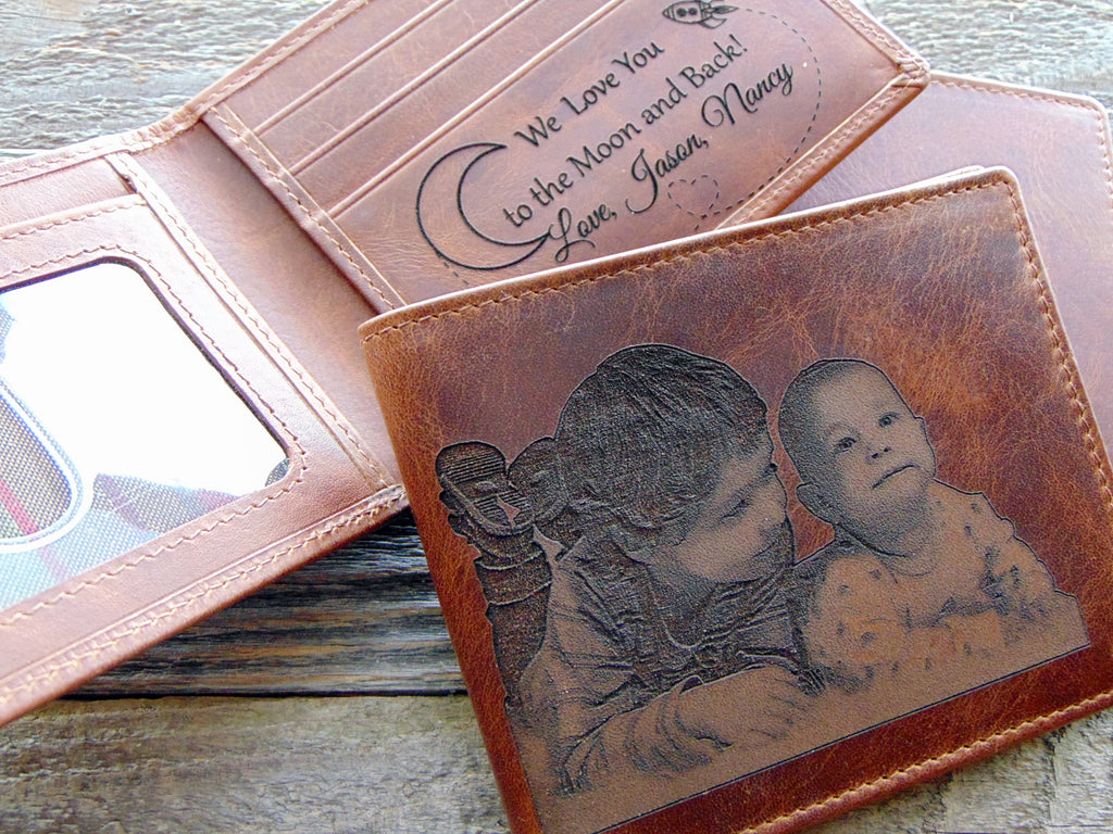 Custom engraved leather men's wallet