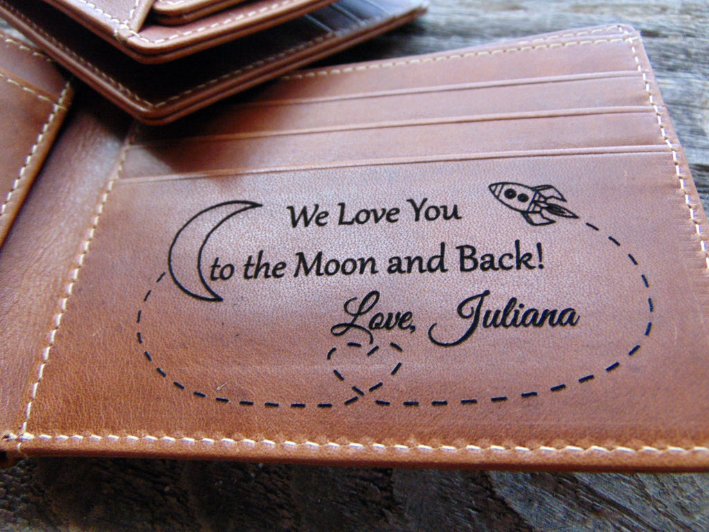 Personalized wallet gift for him, photo engraved leather mens wallet, Christmas, anniversary birthday gift, slim RFID blocking, gift for men
