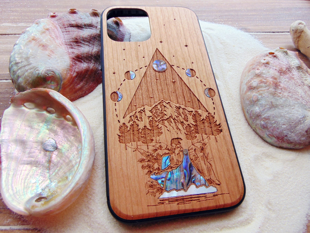 iPhone 16, 15, 13, 14 pro max case, Samsung galaxy S24, S23, S22 ultra, personalized gift phone case with abalone shell, moon phases design