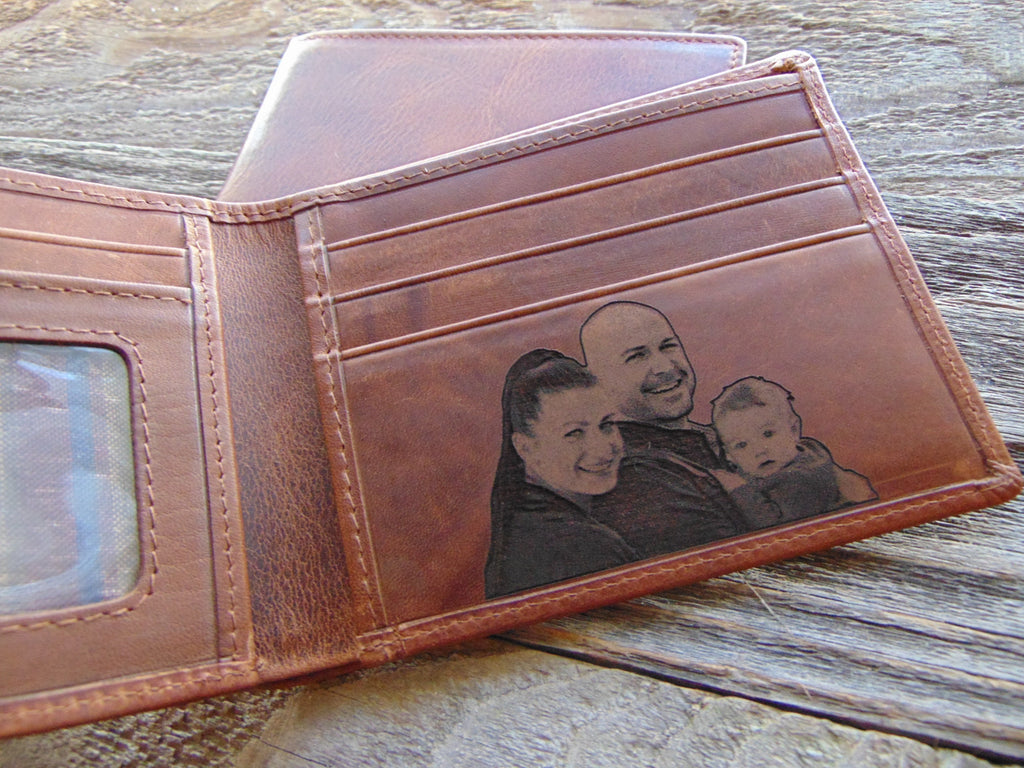 Valentine's day gift wallet, Personalized Father's day gift for men, photo engraved leather wallet, birthday, anniversary gift, slim RFID