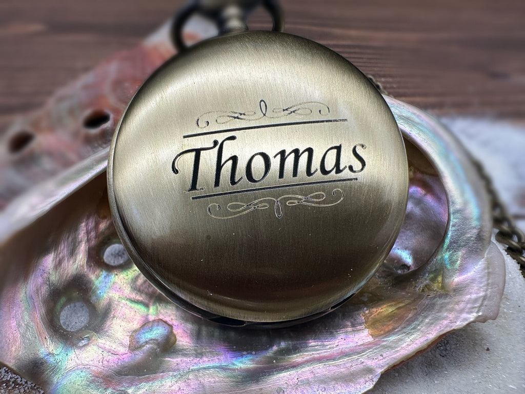Personalized Pocket Watch in Abalone Decorated Keepsake Box - Sentimental Gifts for Boyfriend - Groomsmen Gift