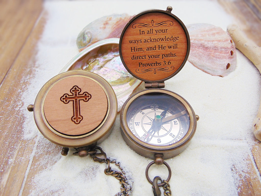 Baptism compass gift, Vintage-inspired Compass in Wooden Box for Baptism - Charm and Guidance Combined.