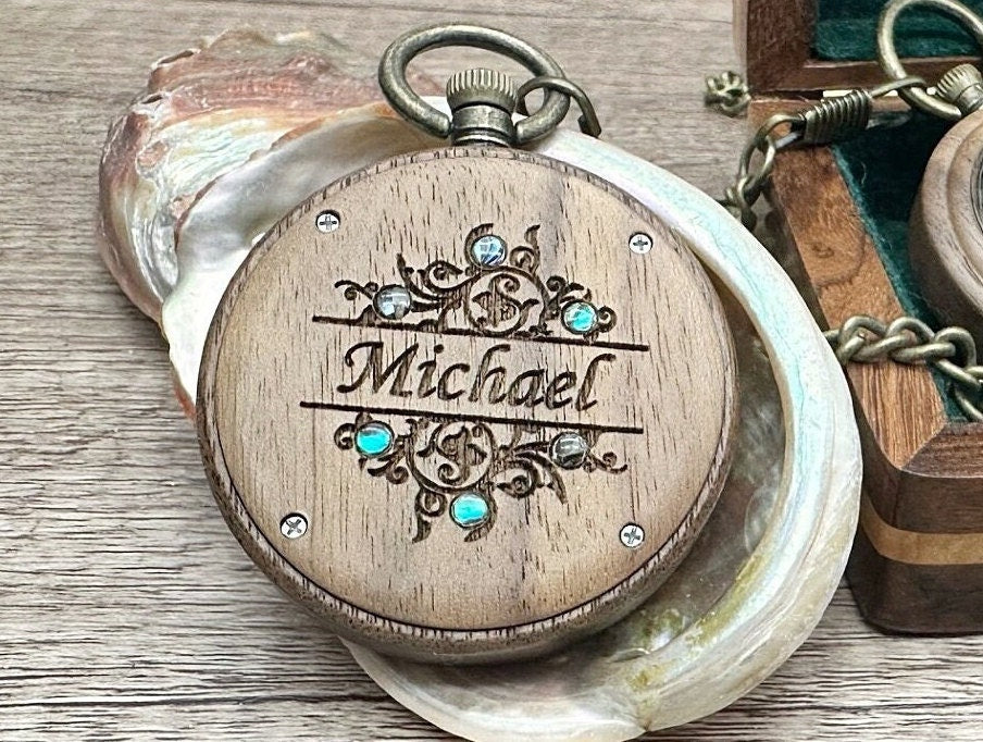 Engraved Wood Pocket Watch and wooden Box – Personalized Graduation Gift, Birthday gift for Him