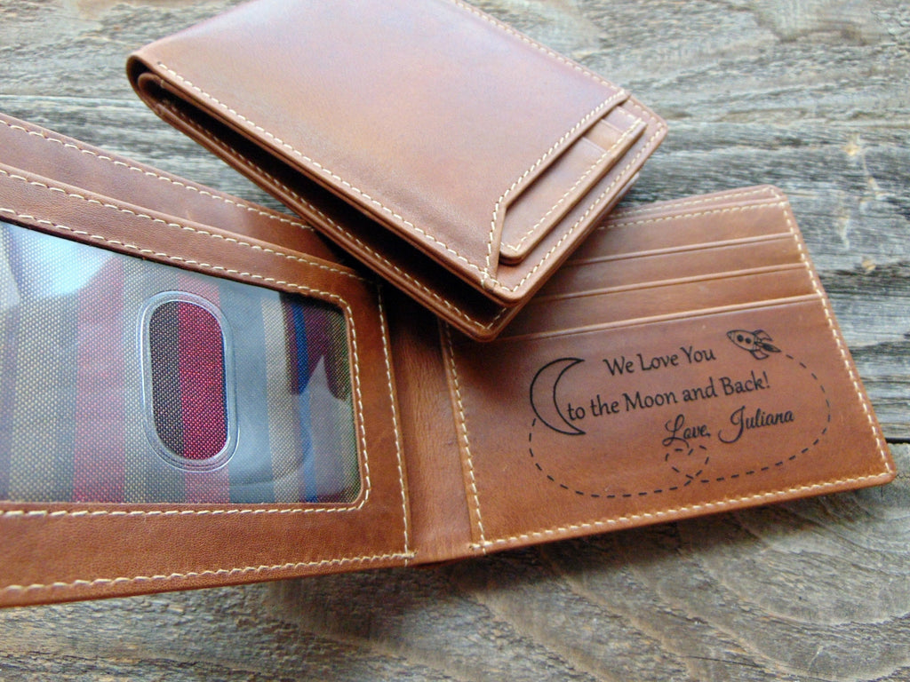 Personalized Christmas gift for him, leather mens wallet with removable cardholder, custom birthday gift, photo engraved RFID blocking