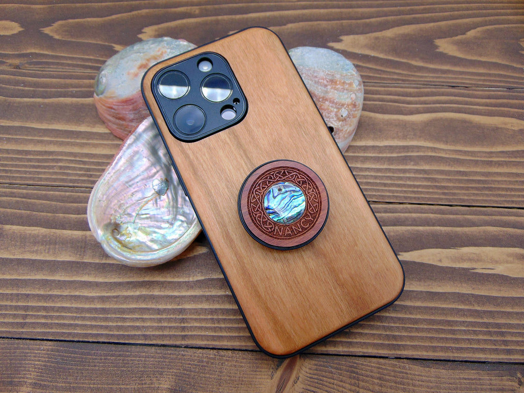Phone grip - Engraved wood phone grips - Personalized birthday gift
