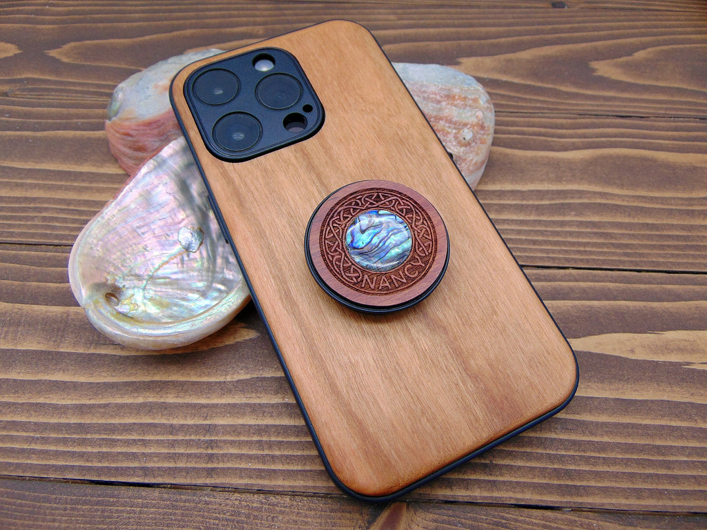 Phone grip - Engraved wood phone grips - Personalized birthday gift