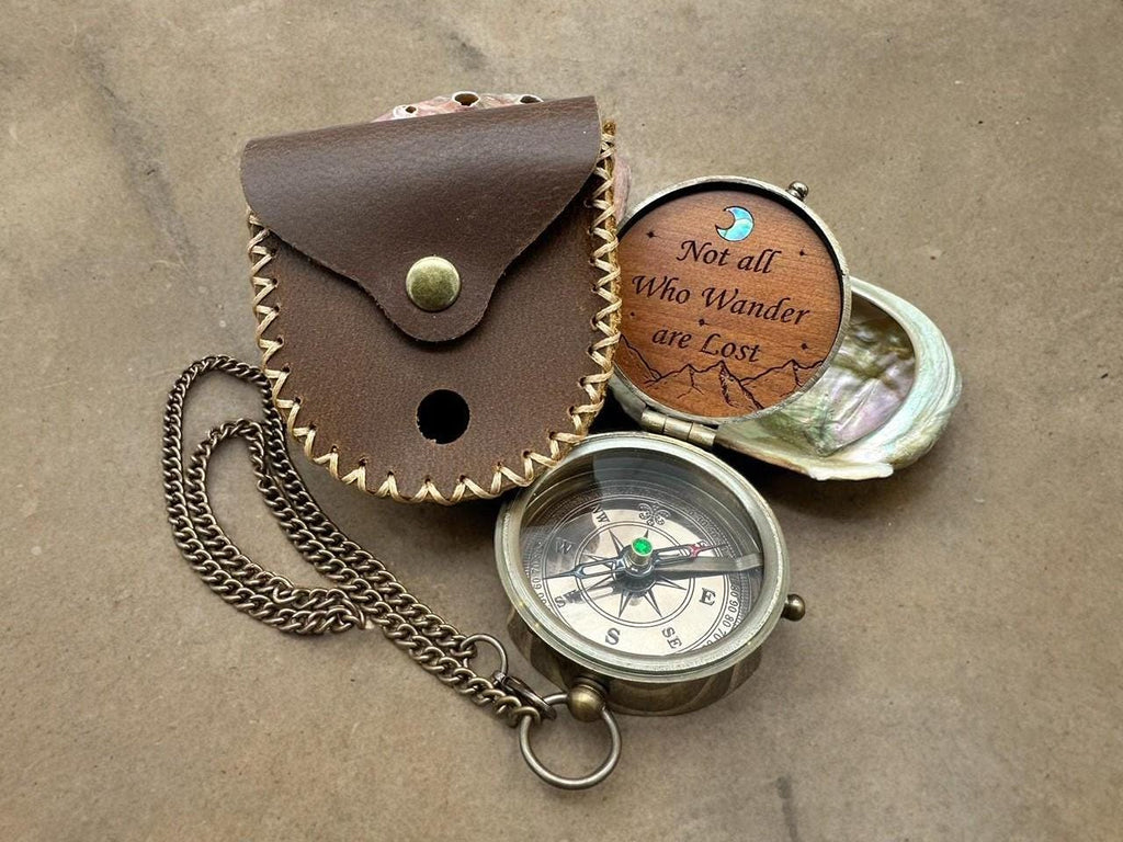 Personalized pocket compass - Sentimental gifts for boyfriend, best friend - Birthday, Anniversary gift - compass in wooden keepsake box