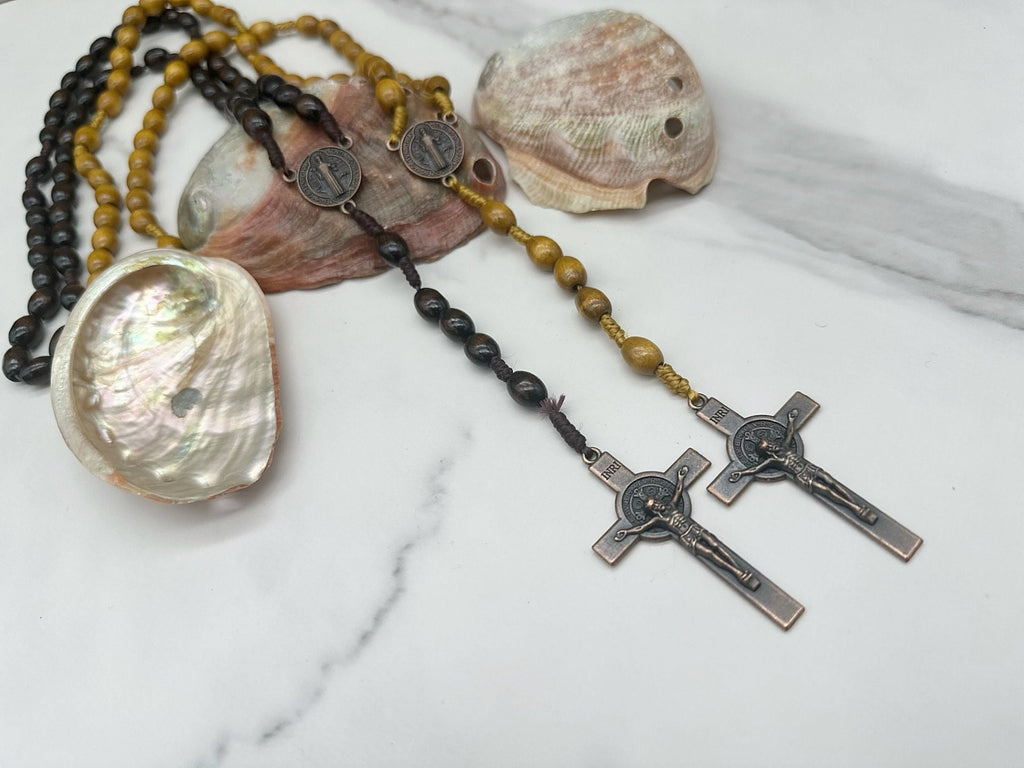Rosary Necklace in wooden keepsake box - Boho Chic Religious Jewelry